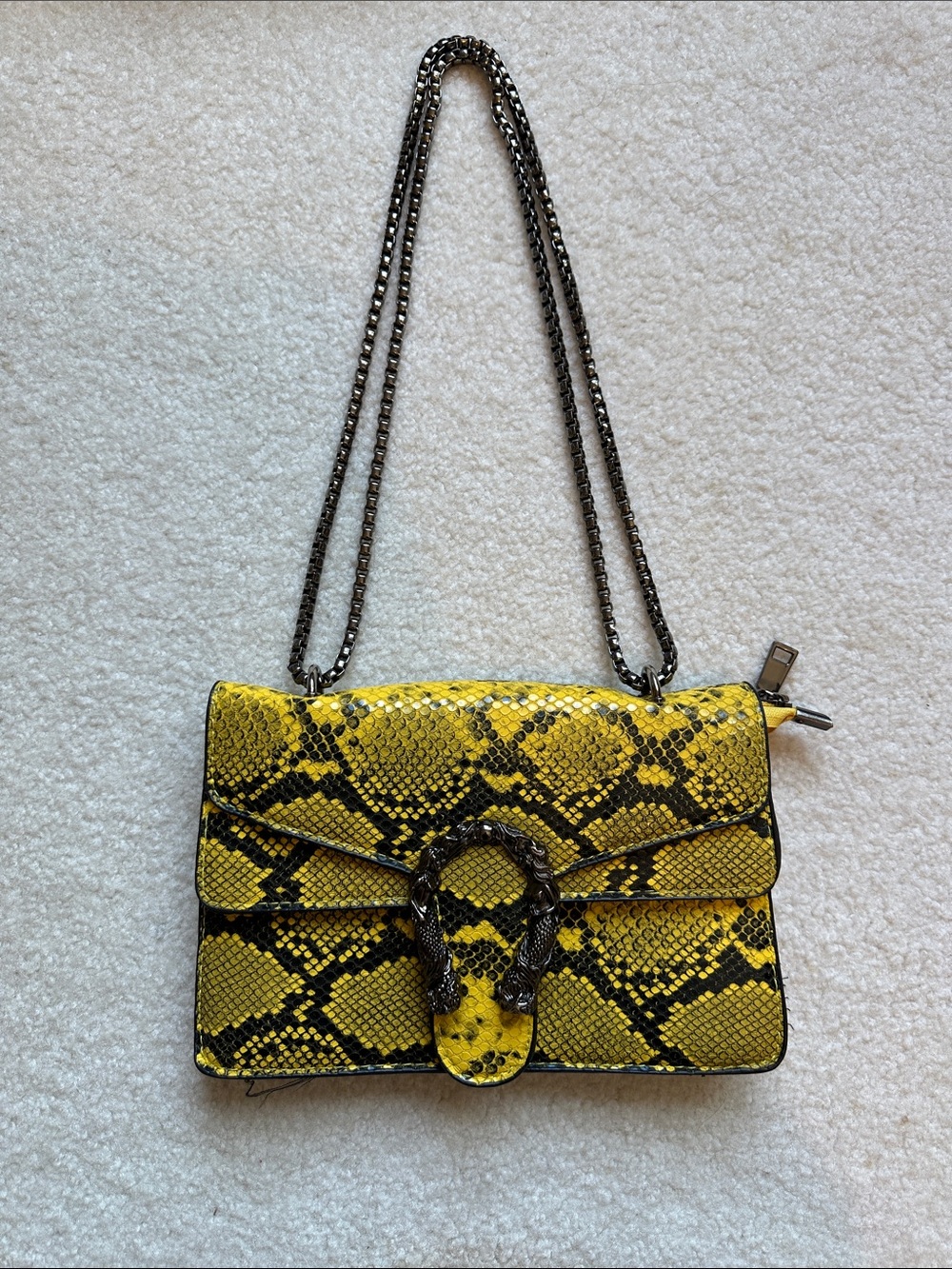 Yellow Snake-Print Convertible Chain Shoulder Bag